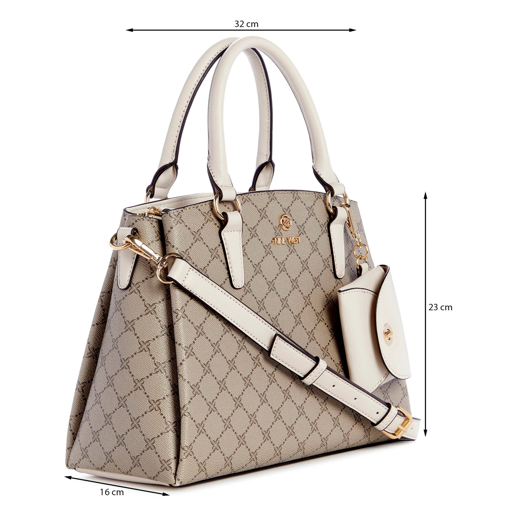 Siera Satchel Logo Print Beige