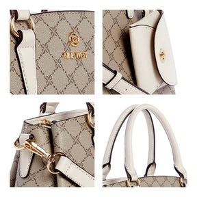 Siera Satchel Logo Print Beige