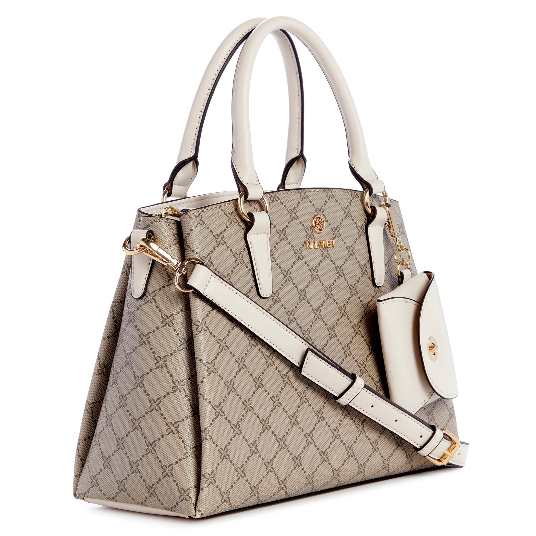 Siera Satchel Logo Print Beige